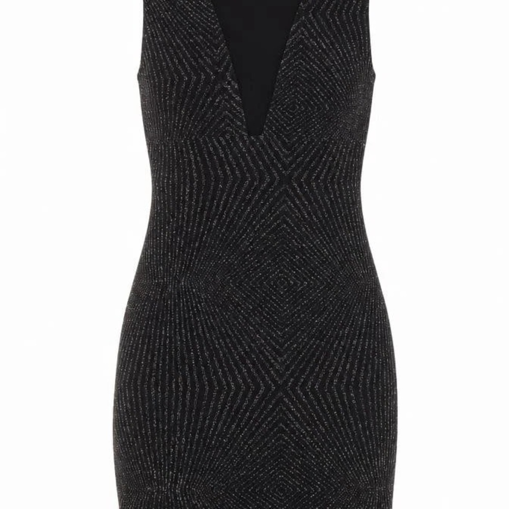 Topshop Black Metallic V-Neck Bodycon Dress